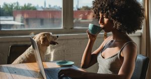 cute girl drinking coffee banner