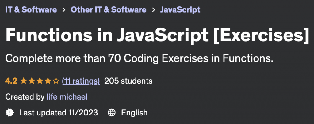 הקורס Functions in JS [Coding Exercises] הוא