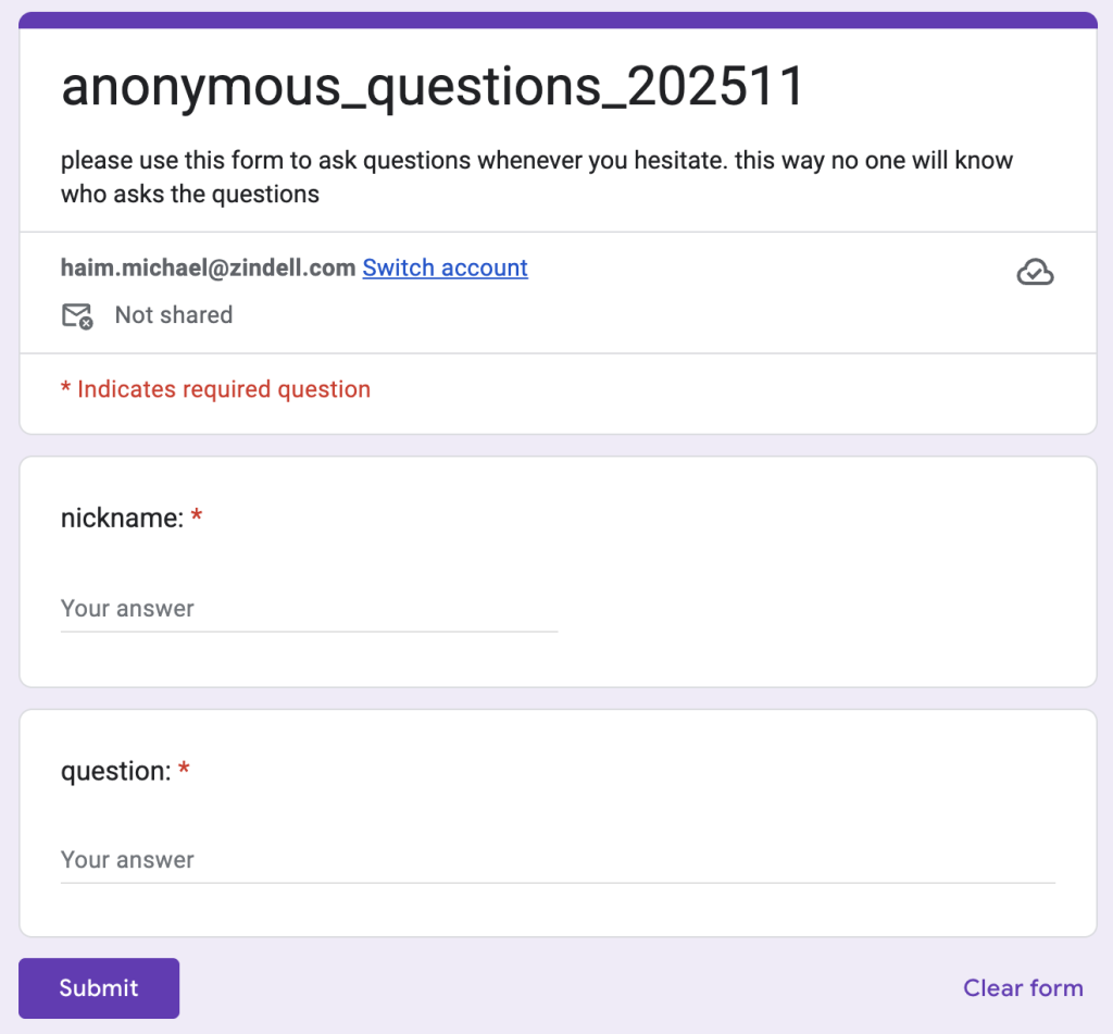 Anonymous Questions Form