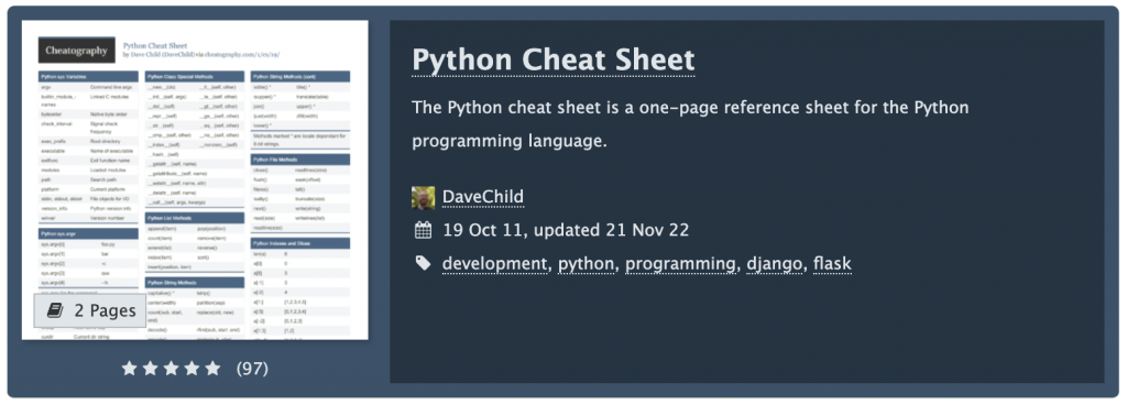 programming languages cheat sheets